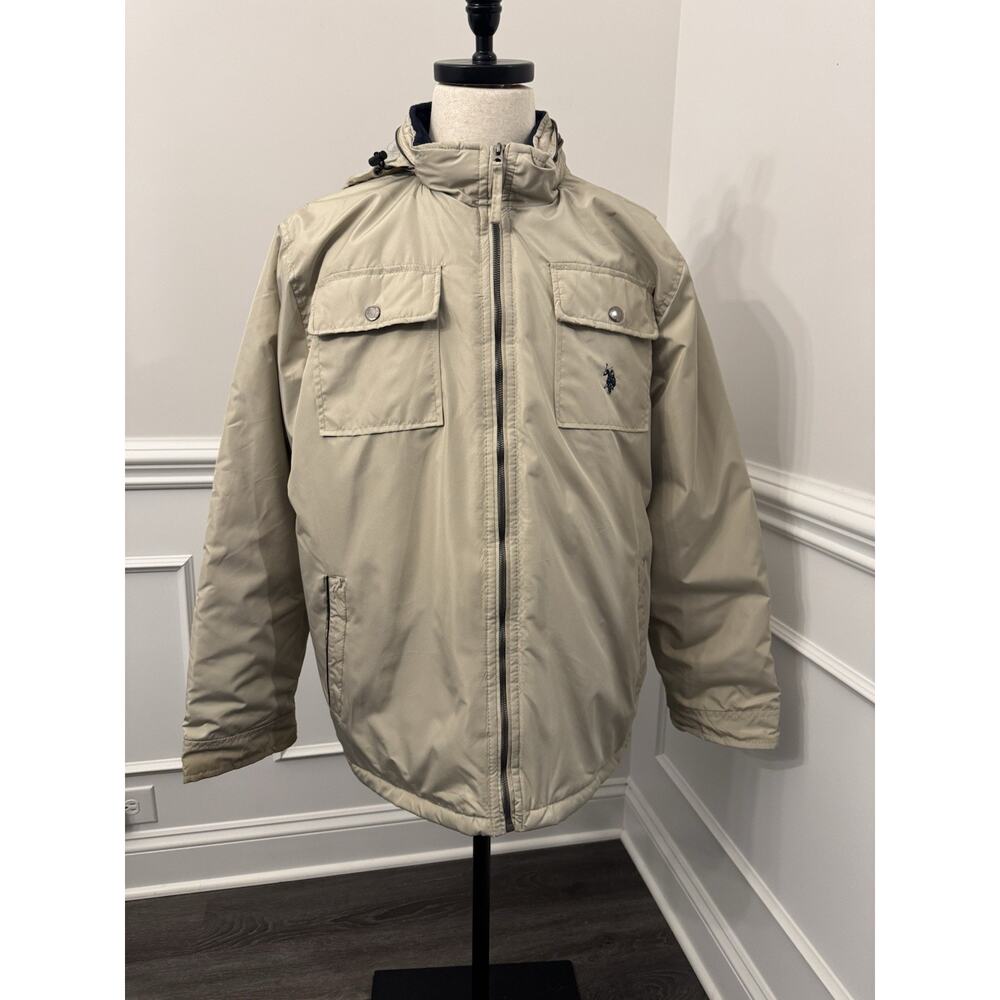 U.S. Polo Association Men's Lined Jacket With Optional Hood 2XL Tan